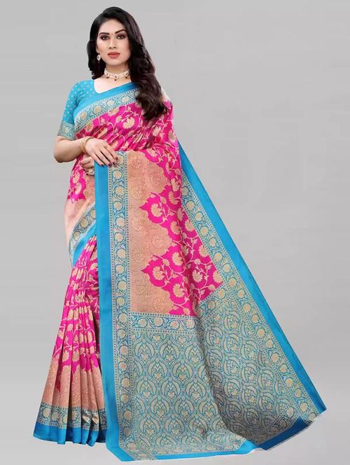 pink floral print saree with blouse - 21299442 - Very Small Image - 1
