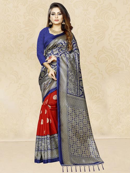 blue banarsi silk saree with blouse - 21299507 - Very Small Image - 1