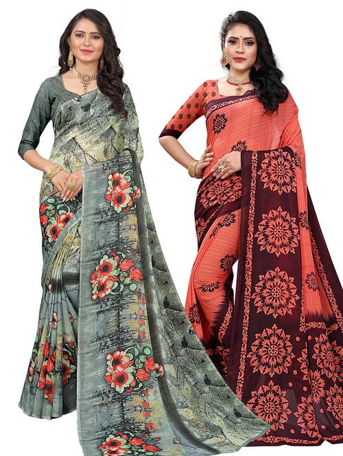 combos pack of 2 printed sarees - 21299573 - Very Small Image - 1
