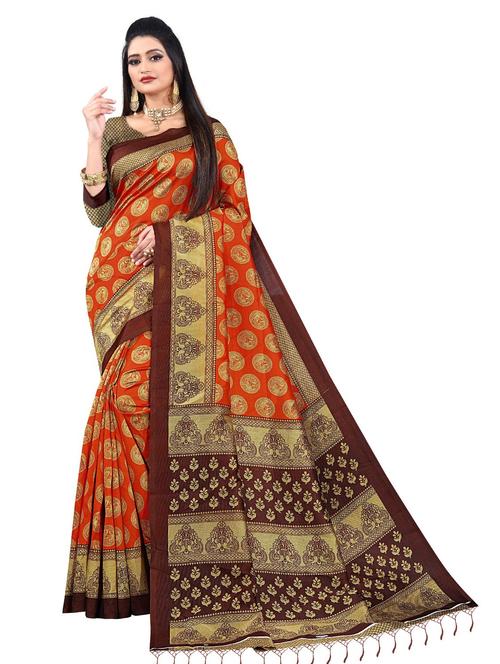 women orange printed bordered saree with blouse - 21299667 - Very Small Image - 1