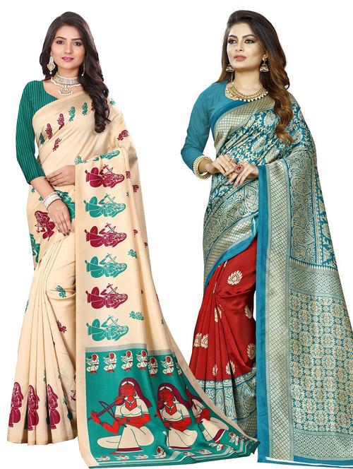 set of 2 women printed saree with blouse - 21299766 - Very Small Image - 1