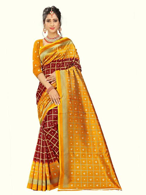 women maroon checks printed saree with blouse - 21299867 - Very Small Image - 1