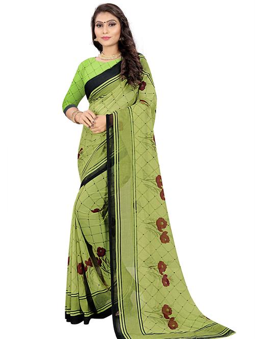 women green printed saree with blouse - 21299909 - Very Small Image - 1