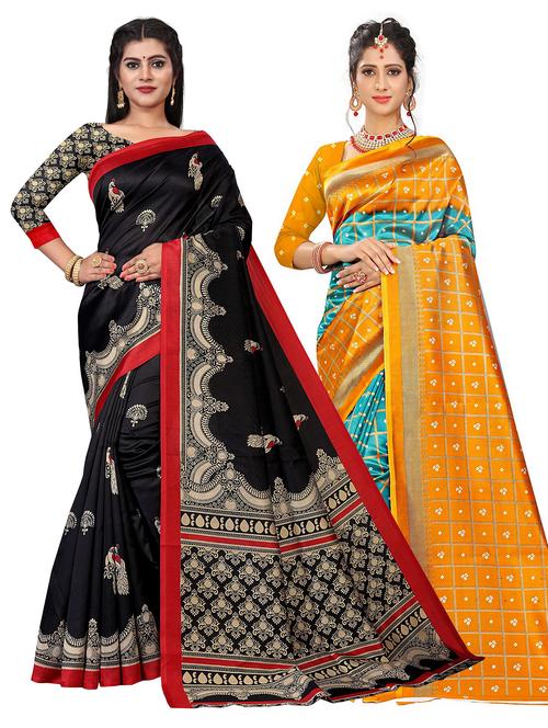 pack of 2 multi colored combo saree with blouse - 21299965 - Very Small Image - 1