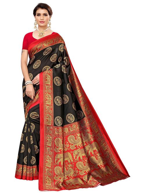 women black printed bordered saree with blouse - 21300144 - Very Small Image - 1