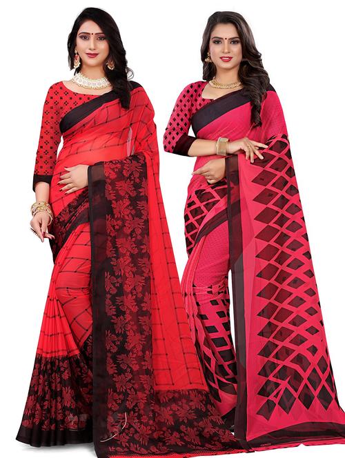 pack of 2 multi colored combo saree with blouse - 21300242 - Very Small Image - 1