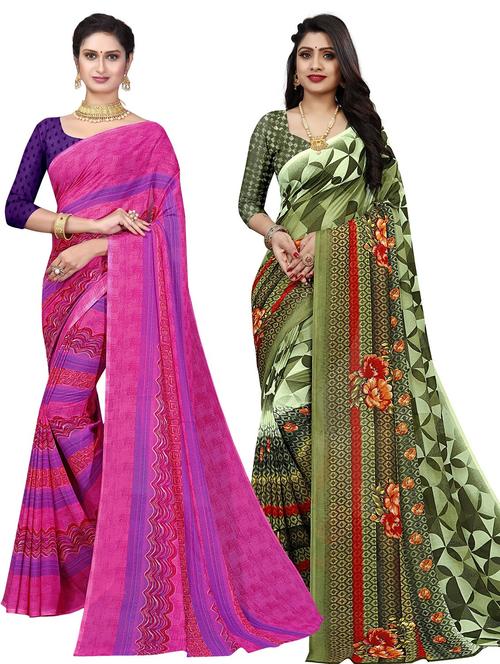 combos pack of 2 printed sarees - 21300289 - Very Small Image - 1