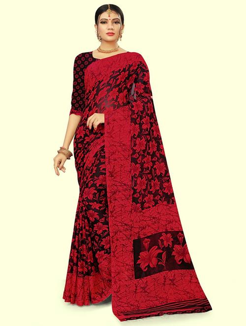 women red floral printed saree with blouse - 21300309 - Very Small Image - 1