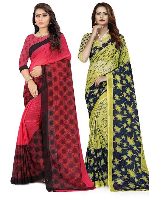 pack of 2 multi colored combo saree with blouse - 21300464 - Very Small Image - 1