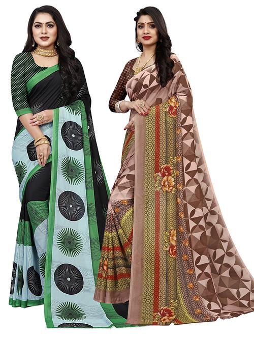 pack of 2 multi colored combo saree with blouse - 21300478 - Very Small Image - 1