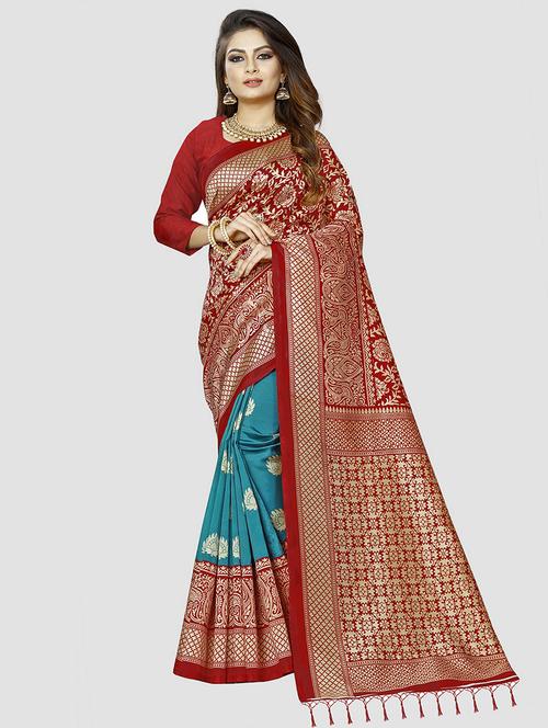 women light blue printed bordered saree with blouse - 21300535 - Very Small Image - 1