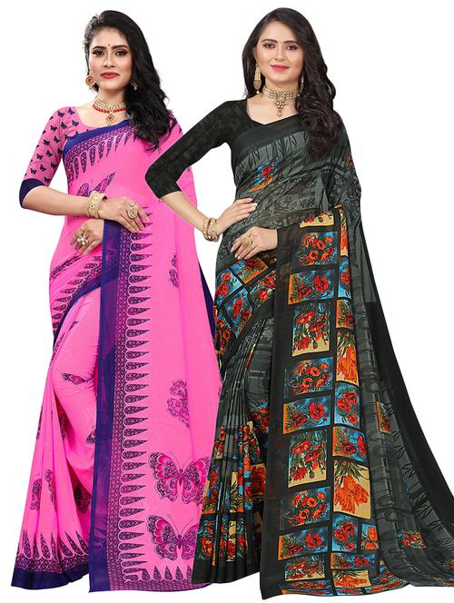 pack of 2 multi colored combo saree with blouse - 21300660 - Very Small Image - 1