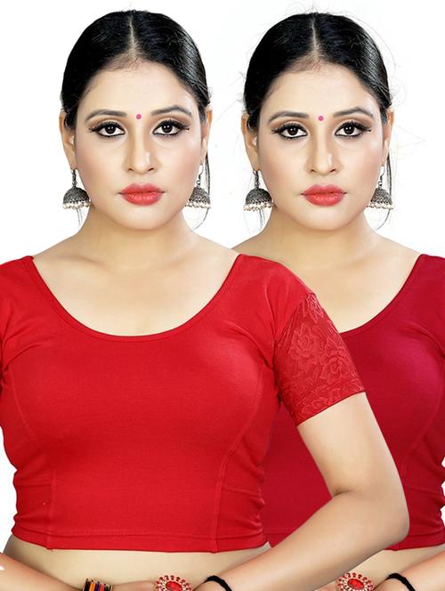 women pack of 2 solid stitched blouse - 21301259 - Very Small Image - 1