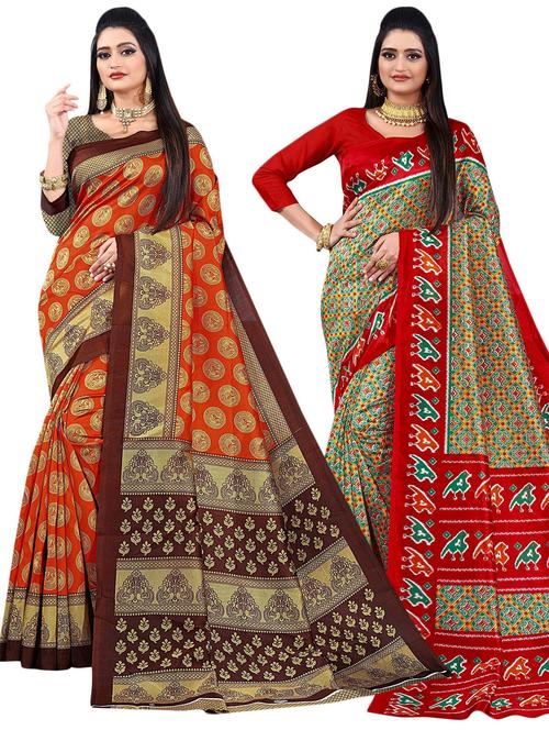 women pack of 2 printed saree - 21301334 - Very Small Image - 1
