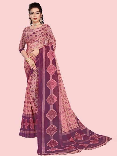 pink printed saree with blouse - 21301396 - Very Small Image - 1