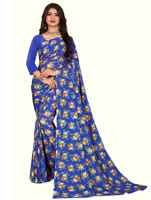 women blue chanderi saree with blouse - 21301488 - Very Small Image - 1