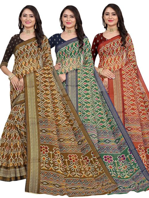 pack of 3 printed saree with blouse - 21301527 - Very Small Image - 1