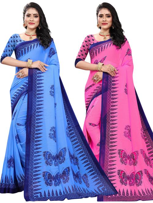 pack of 2 multi colored combo saree with blouse - 21301557 - Very Small Image - 1