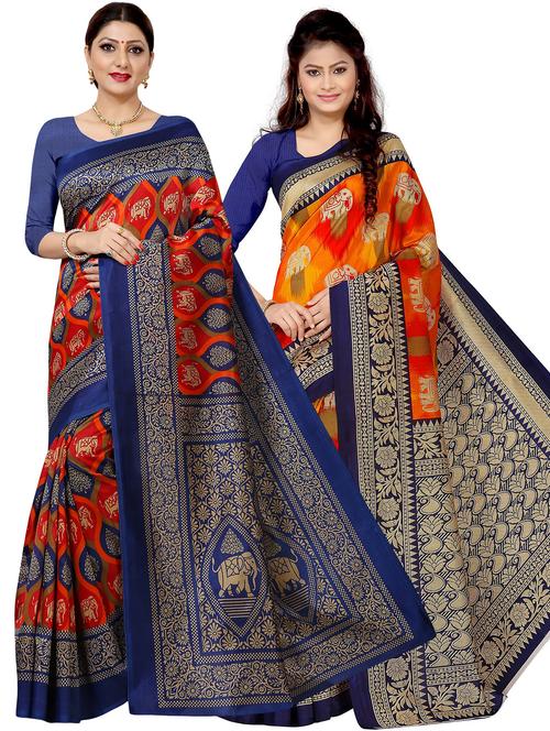 pack of 2 multi colored combo saree with blouse - 21301567 - Very Small Image - 1