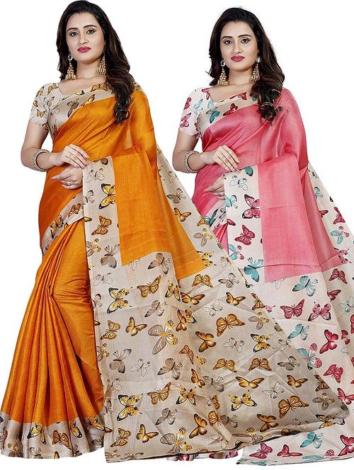 women set of 2 multi colored printed saree with blouse - 21301648 - Very Small Image - 1