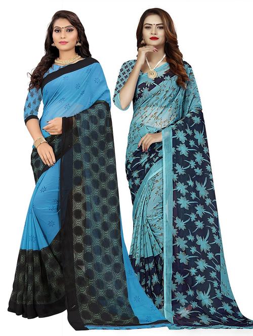 pack of 2 printed saree with blouse - 21301729 - Very Small Image - 1
