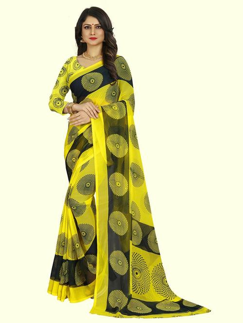 women yellow printed georgette saree with blouse - 21301812 - Very Small Image - 1