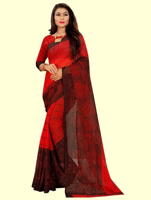 women red printed georgette saree with blouse - 21301924 - Very Small Image - 1