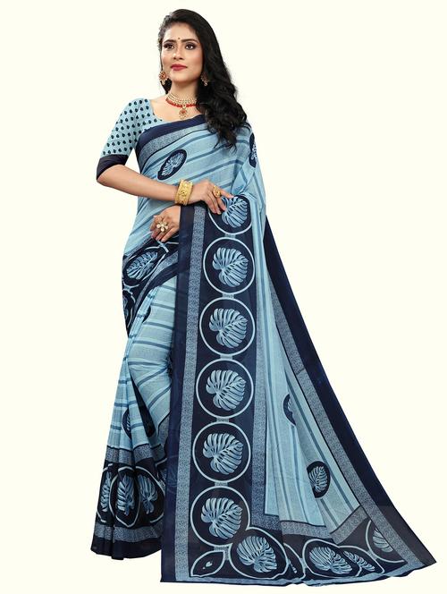 blue printed saree with blouse - 21302021 - Very Small Image - 1