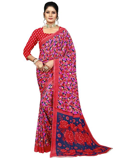 red floral print saree saree with blouse - 21302045 - Very Small Image - 1