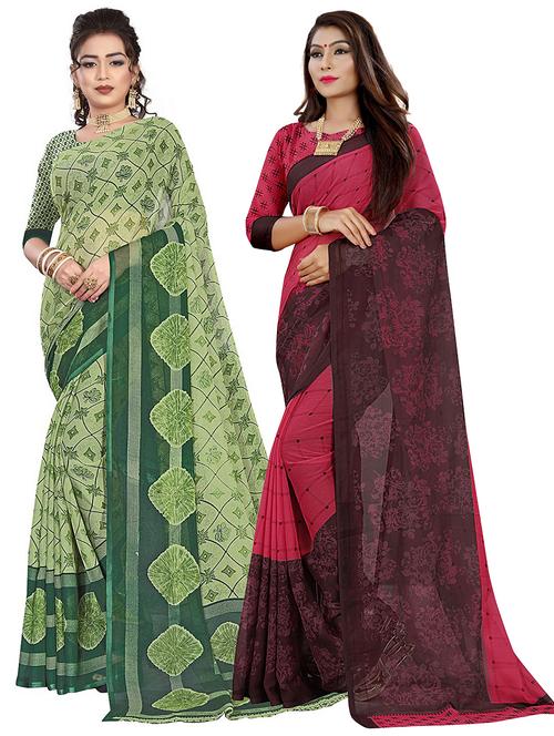 pack of 2 printed saree with blouse - 21302079 - Very Small Image - 1