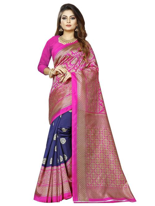 blue self design banarasi saree with blouse - 21302284 - Very Small Image - 1