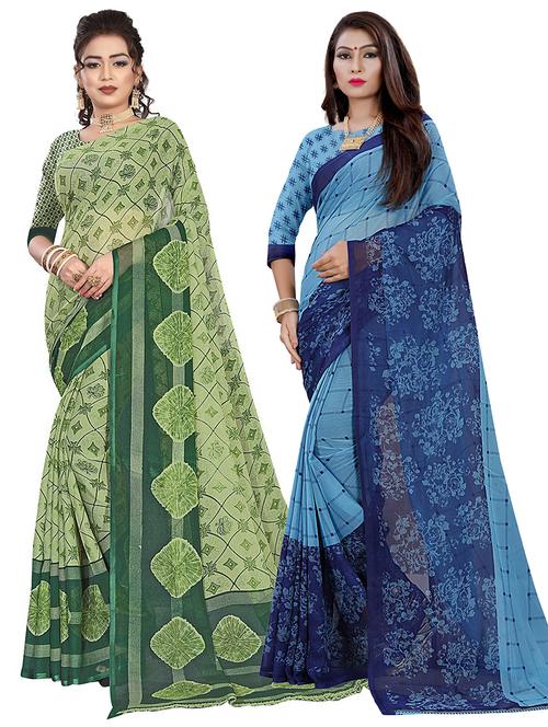 pack of 2 printed saree with blouse - 21302320 - Very Small Image - 1