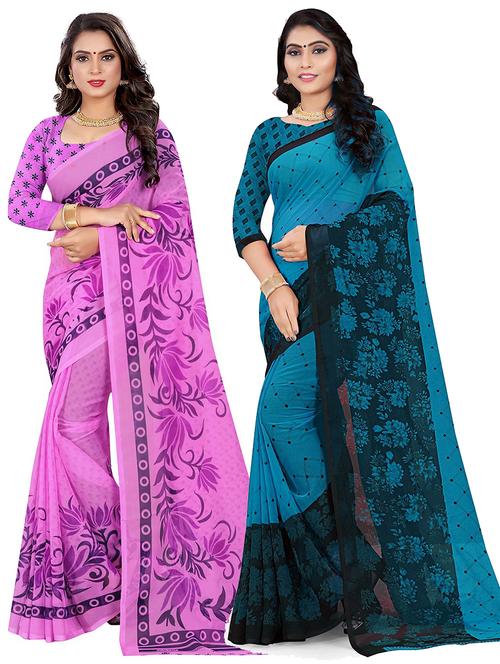pack of 2 multi colored combo saree - 21302325 - Very Small Image - 1