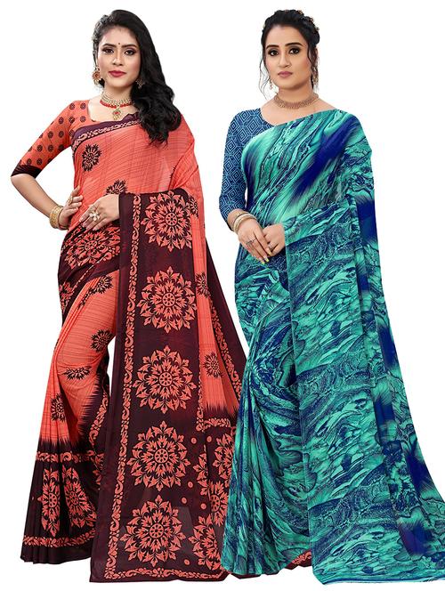 pack of 2 multi colored combo saree - 21302345 - Very Small Image - 1
