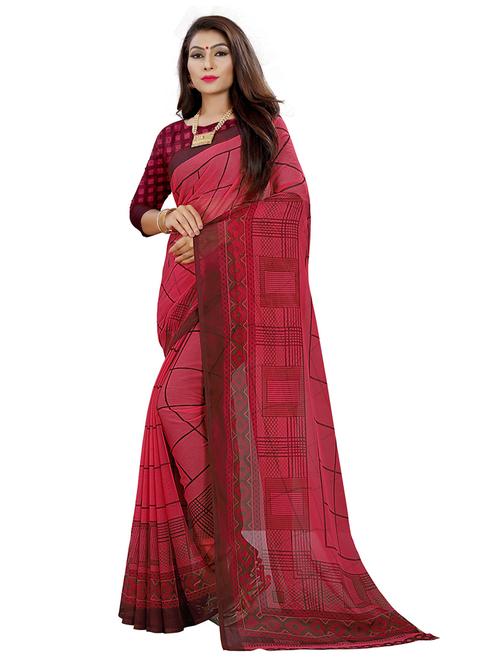 pink checkered printed saree with blouse - 21302532 - Very Small Image - 1