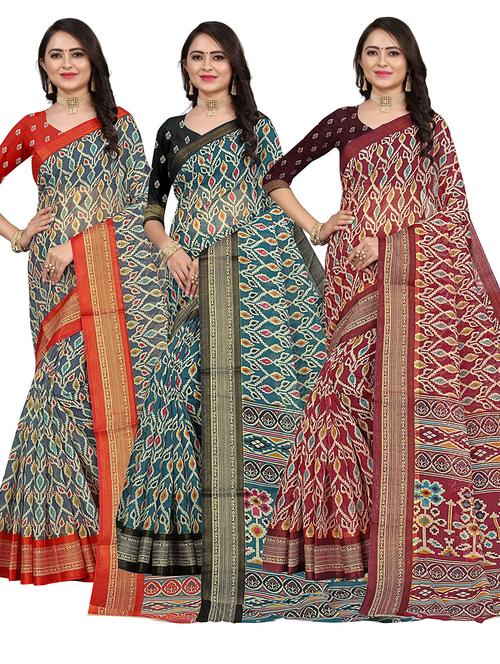 pack of 3 printed saree with blouse - 21302944 - Very Small Image - 1