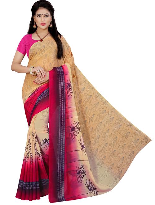beige printed georgette saree with blouse - 21302951 - Very Small Image - 1