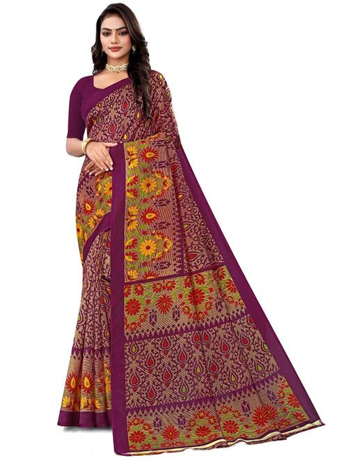 purple printed saree - 21302980 - Very Small Image - 1