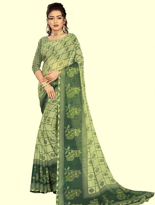 women green printed georgette saree - 21303202 - Very Small Image - 1