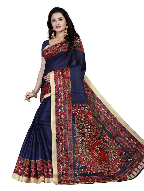 women blue solid bordered saree - 21303232 - Very Small Image - 1