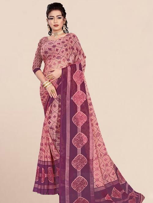 pink georgette printed saree with blouse - 21303321 - Very Small Image - 1