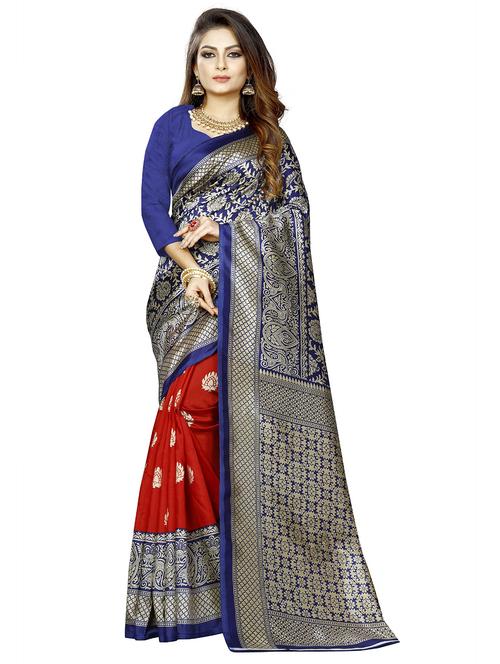 women blue printed saree with blouse - 21303373 - Very Small Image - 1