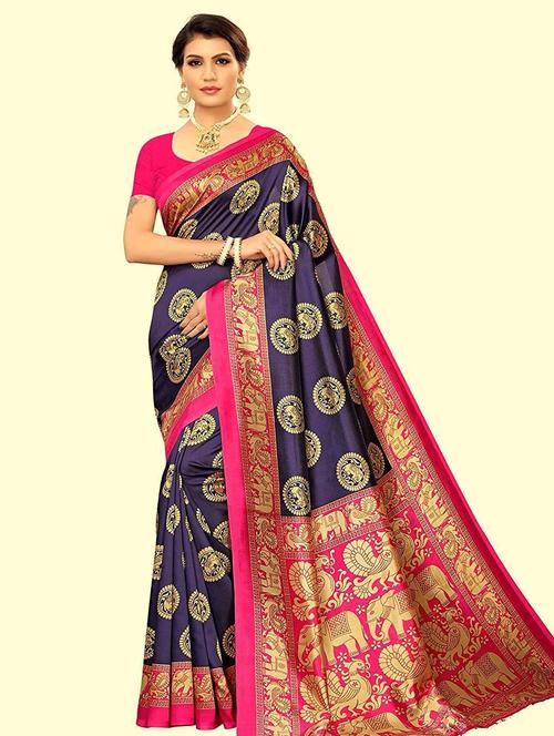 women printed bordered saree with blouse - 21303591 - Very Small Image - 1
