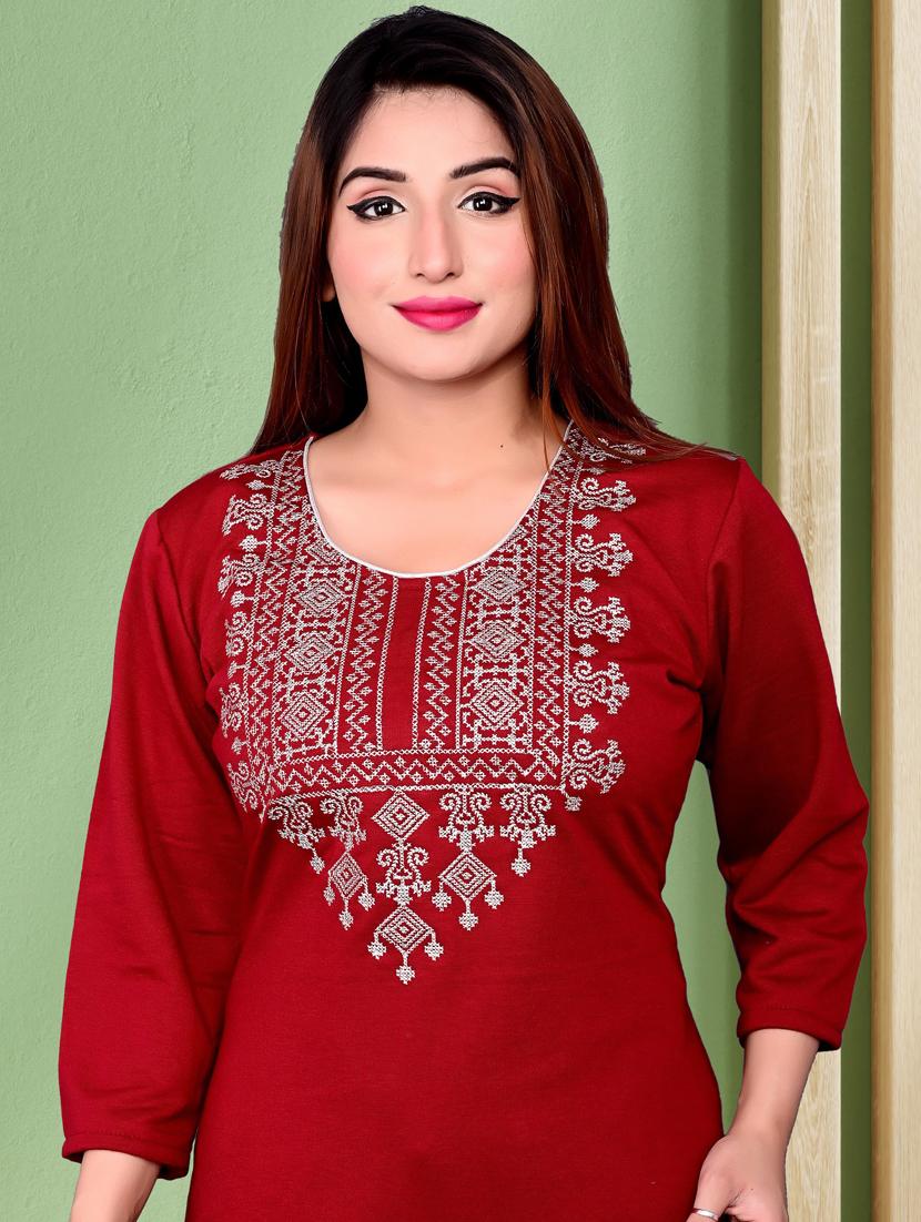 maroon wool woolen kurta - 21304350 - Standard Image - 3