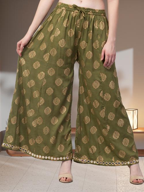 green viscose wide leg trouser - 21304674 - Very Small Image - 1