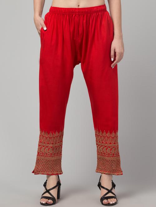 women red embroidered ankle length pant - 21304699 - Very Small Image - 1