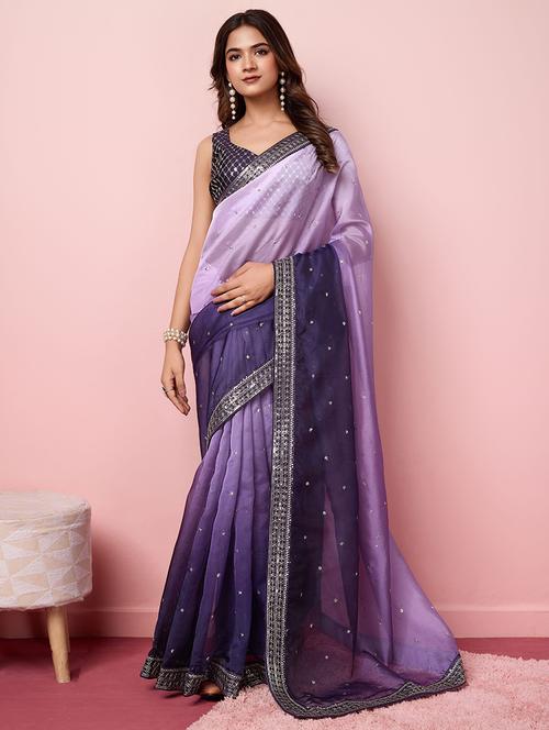 women lavender sequin work embroidered saree with blouse - 21305390 - Very Small Image - 1