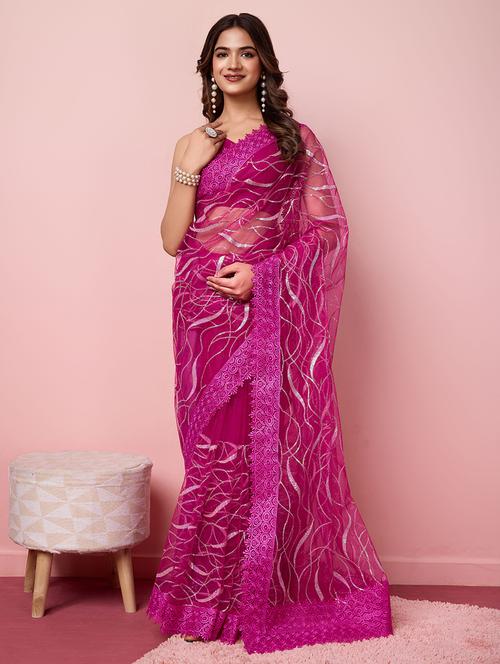 women pink embroidered saree with blouse - 21305408 - Very Small Image - 1