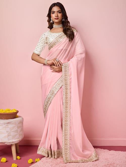 women solid with bordered saree with blouse - 21305433 - Very Small Image - 1