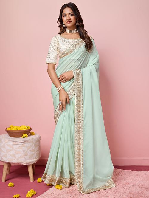 women solid with bordered saree with blouse - 21305435 - Very Small Image - 1